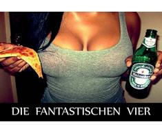 Schatzmix Die fantastischen Vier - Bier Pizza Möpse Metal Sign deko Sign Garten Blech