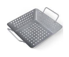 Rustler Grillschale quadratisch aus Eisenstahl mit Antihaftbeschichtung | Grillpfanne in Steinoptik | Grillkorb für Gemüse, Fisch oder Meeresfrüchte | 27 x 22 x 10cm | für Backofen und alle Grills
