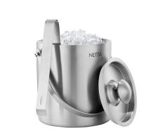 Netta 2 Liter Edelstahl doppelwandiger Eiseimer Eisbehälter mit Zange und Deckel