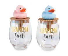 Mud Pie Grandma Fuel Wine Glass and Topper Set of 2 (Blue)