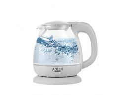 adler AD 1238 Elektrischer Wasserkocher aus Glas, klein, 1 l, 1100 W, LED-Beleuchtung, 1100 W, 1 Liter, Grau