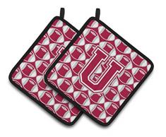 Caroline s Treasures Buchstabe U Fußball Crimson, grau & weiß Paar Topflappen cj1065-upthd, 7.5hx7.5 W, multicolor