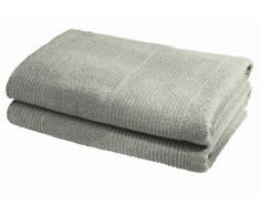 fleuresse Frottier 2828 2er-Set Duschtuch, mit Streifenbordüre und Kordelaufhänger, Ökotex Standard 100, Gewicht 550 gr. pro m², 70 x 140 cm, steingrau