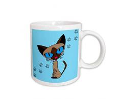 3dRose 6374_2 Cute Siamese Cat Pawprint Design - Ceramic Mug Becher, keramik, mehrfarbig