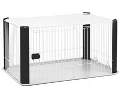 IRIS, Welpenauslauf / Freigehege / Laufstall / Welpengitter CLS-1130, Kunststoff, Groß mit Dach, Weiß / Schwarz, 113 x 78,8 x 60 cm
