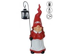 ABC Home Garden Weihnachtsfrau ❄ ❄ Gartendeko Gnom ❄ Gartenzwerg mit Laterne ❄ Solarleuchte ❄ LED ❄ ❄, Rot, 19,5x19,5x56 cm