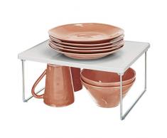 mDesign Küchenregal – Tellerregal für Arbeitsplatte und Küchenschränke – stapelbare Geschirrablage aus Kunststoff mit klappbaren Metallbeinen – hellgrau