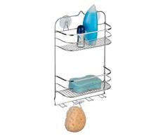 axentia Badregal Cassandra in Silber verchromt, Hängeregal mit Saugnäpfen und Schrauben, Duschregal mit zwei Ablageflächen und vier Haken, MaÃe: ca. 29,5 x 11 x 46 cm