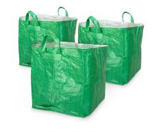 Navaris 3X Gartensack 250 Liter mit Abdeckung - 60x60x70cm - faltbar - aus robustem Polypropylen Gewebe - XXL Grünabfall Laubsack Gartenabfallsack