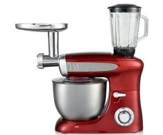 Syntrox Germany KM-1300W Red de Luxe Küchenmaschine Knetmaschine Mixer mit Fleischwolf, Edelstahl-Behälter, 6,5 Liter, rot