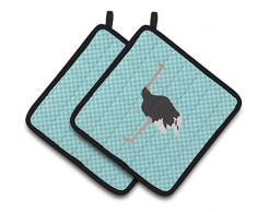 Carolines Treasures BB8098PTHD Common Strauß blau kariert dekorierter Topflappen, 19,1 x 19,1 cm, mehrfarbig Vogel - gewöhnlicher Strauß 7.5 x 7.5 blau