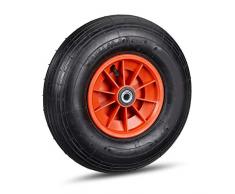 Relaxdays Schubkarrenrad, 4.00-6 Reifen, Kunststofffelge, luftbereift, 3 Adapter, Ersatzrad Schubkarre, schwarz-rot