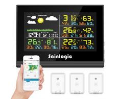 Sainlogic WLAN Funk Wetterstation mit 3 Außensensoren, Wettervorhersage, Farbdisplay, Wunderground