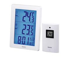 Hama Funk Wetterstation (mit Außensensor EWS-3000, mit Funkuhr, Wecker, Thermometer, 50 m Reichweite, Wanduhr) weiß