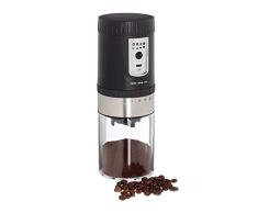 Relaxdays Elektrische Kaffeemühle, verstellbares Keramikmahlwerk, tragbar, USB Espressomühle, Edelstahl, silber/schwarz