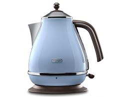 DeLonghi Wasserkocher Icona Vintage KBOV2001.BK - 1,7 l mit Wasserstandsanzeige und 360° Basis, Edelstahl in elegantem Retro Look mit Chrom-Details, blau