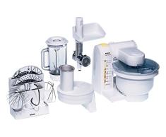 Bosch MUM4 MUM4655EU Küchenmaschine (550 W, 3 Rührwerkzeuge aus Edelstahl, spülmaschinengeignet, Rührschüssel 3,9 Liter, max Teigmenge: 2,0kg, Durchlaufschnitzler 3 Scheiben, Fleischwolf, Mix-Aufsatz)