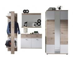 trendteam Garderobe Garderobenkombination 4-teiliges Komplett Set Campus, 245 x 190 x 38 cm in WeiÃ, Absetzung Eiche San Remo Hell Dekor