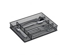 Relaxdays Besteckkasten, Schubladeneinsatz mit 5 Fächern, für Küchenbesteck, Mesh-Design, HxBxT 5,5x23,5x32 cm, schwarz