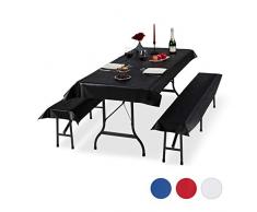 Relaxdays Bierzeltgarnitur Auflage, 3er Set, Biertisch Tischdecke 250x100cm, 2 Bierbankauflagen, abwaschbar, schwarz