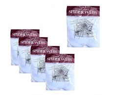 WasonD 5 Packungen Halloween Spinnweben Deko Super Stretch Spinnennetz mit Spinnen für Draussen, Garten, Weiß
