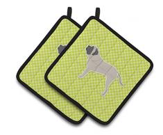 Caroline s Treasures English Mastiff Schachbrett grün Paar Topflappen bb3856pthd, 7.5hx7.5 W, multicolor