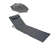 Meerweh Strandmatte XXL mit Lehne & Schirm Strandliege Isomatte Picknickdecke ca. 200x60cm Sonnenliege, Anthrazit, 200 x 60 x 68 cm