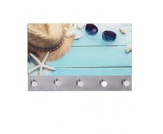 Wenko 50413100 Hakenleiste Beach - 5 Haken, magnetisch, Gehärtetes Glas, 19 x 30 cm, mehrfarbig