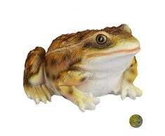 Relaxdays Gartenfigur Frosch, wetterfest, für Balkon, Terrasse, am Teich, Kunststein, sitzende Dekofigur Frosch, gelb