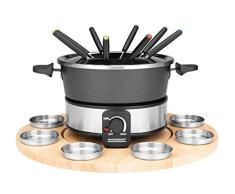 GASTROBACK 42566 Fondue Set, praktischer Drehteller mit 8 Edelstahl-Saucenbehälter Stufenlos regelbar von 40°C bis 190°C, 1.000 Watt, 1000, Antihaftbeschichteter Topf, schwarz, silber