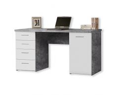 NEWFACE Net106 Schreibtisch mit 4 SchubkÃ¤sten und 1 TÃ¼r, Holz, beton + weiÃ, 145 x 60 x 76.3 cm