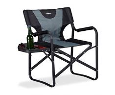 Relaxdays Regiestuhl mit Tisch, klappbarer Campingstuhl für Garten, Festival & Angeln, mit Getränkehalter, schwarz-grau