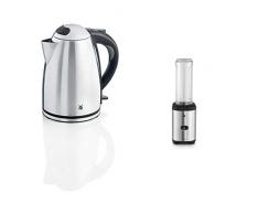 WMF Stelio Wasserkocher, 1,7 l, 2400 W, Wasserstandsanzeige beleuchtet, Kalk Wasserfilter, cromargan matt/silber & Kult X Mix & Go Smoothie Mini Standmixer, Smoothie Maker, 300 Watt, Tritan Flasche