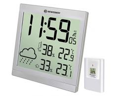 Bresser Wanduhr Wetterstation Funk mit Außensensor TemeoTrend JC mit DCF Funkuhr mit großer Anzeige für Temperatur und Luftfeuchtigkeit für Tisch oder Wandmontage inklusive Wettertrendanzeige, silber