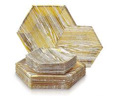 Silver Spoons eleganter China-Look,Hexagon-Holz-Design, Einweggeschirr Party-Set, 36 Stück ( 18 Dinner-Teller/18 Dessert Teller), Wood Kollektion-Weiß/Gold