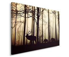 Feeby, Wandbild - 1 Teilig - 80x120 cm, Leinwand Bild Leinwandbilder Bilder Wandbilder Kunstdruck, WALD, HIRSCH, WILDSCHWEINE, NATUR, BRAUN