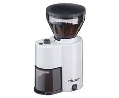 Cloer 7521 Elektrische Kaffeemühle mit Kegelmahlwerk, Stiftung Warentest gut, 2-12 Tassen, 300 g Kaffeebohnen, 150 W, verstellbarer Mahlgrad, Kunststoff, weiß