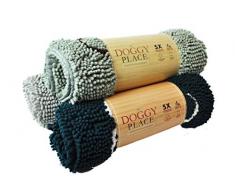 My Doggy Place Fußmatte, sehr saugfähig, Mikrofaser, strapazierfähig, schnell trocknend, waschbar, verhindert Schmutz, hält Ihr Haus sauber, Large (36 x 26), Navy Blue w/Paw Print