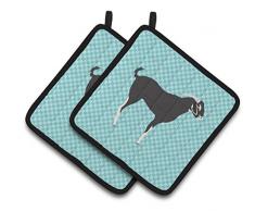 Carolines Treasures BB8098PTHD Common Strauß blau kariert dekorierter Topflappen, 19,1 x 19,1 cm, mehrfarbig Ziegen - Schwarze Bengalische Ziege 7.5 x 7.5 blau