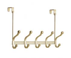 iDesign York Lyra Garderobenleiste mit 5 Doppelhaken, Türgarderobe für Jacken, Schals, Taschen, Handtücher etc. aus Metall, goldfarben