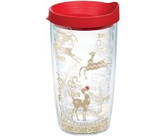 Tervis Isolierbecher mit Wickel, traditionelles Rentier-Design Roter Deckel 16oz farblos