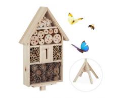 Relaxdays Insektenhotel Haus auf Ständer, Nisthilfe für Garten, Bienenhotel Wildbienen, Holz, HBT: 140x47x47cm, natur