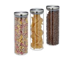 Relaxdays Vorratsglas 3er Set, luftdicht, Edelstahl Deckel, für Pasta, Müsli & Reis, 1,8 l Küchenbehälter, transparent