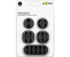 Goobay 70683 Kabelmanagement Set (mini) mit Kabelhaltern verschiedener Größen, Kabelklemme für Schreibtisch, Auto, Büro, Kabelclip Selbstklebend, Kabel Organizer, 5er Set