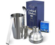 Cocktail-Shaker-Bar-Werkzeug-Set – Premium Barkeder-Zubehör-Set – 625 ml integriertes Sieb, Messbecher, Mixlöffel, Bonus-Eiszange, Getränke-Rezepte, Broschüre & E-Book – Geschenk