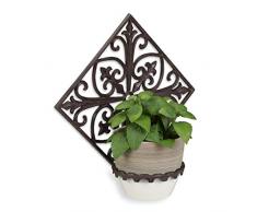 Relaxdays, dunkelbraun Blumenhalter Wand, Gusseisen, antik, Wandblumentopfhalter Garten, Ø 13 cm, dekorativ verziert