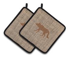 Caroline s Treasures Wolf Faux Jute & Braun Paar Topflappen bb1123-bl-bn-pthd, 7.5hx7.5 W, multicolor