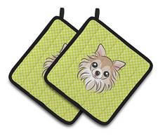 Caroline s Treasures Schachbrett Lime Grün Chihuahua Paar Topflappen bb1313pthd, 7.5hx7.5 W, multicolor