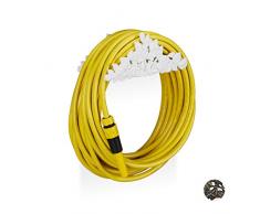 Relaxdays Schlauchhalter Antik, Gartenschlauchhalter mit Rosenmotiv, Gusseisen, zum Hängen, HBT 13 x 27 x 15 cm, weiß