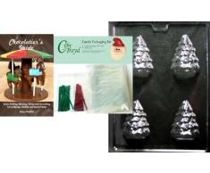 Cybrtrayd Schokoladenform Weihnachtsbaum mit 50 Cellophantüten, 25 grüne und 25 rote Bindebänder und Anleitung